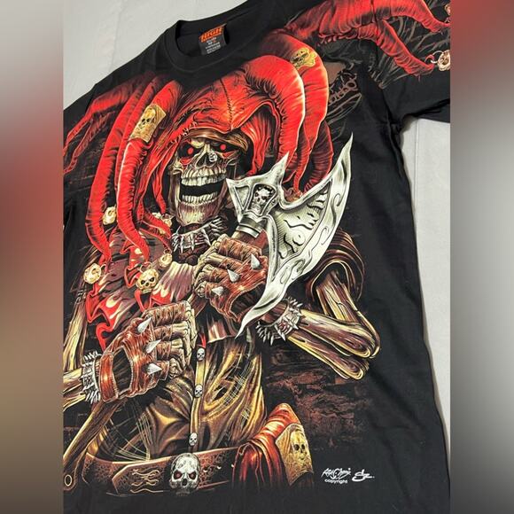 NWT VTG Y2K AOP All Over Print Rock Chang Joker Skull Glows In Dark Mens Sz XL - Picture 6 of 8